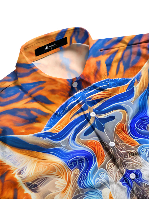 Men's artistic tiger print short sleeve shirt, side view