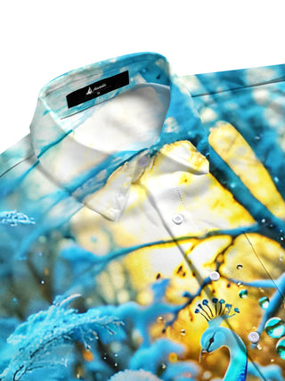 Men's short sleeve side view shirt with ice snow peacock pattern