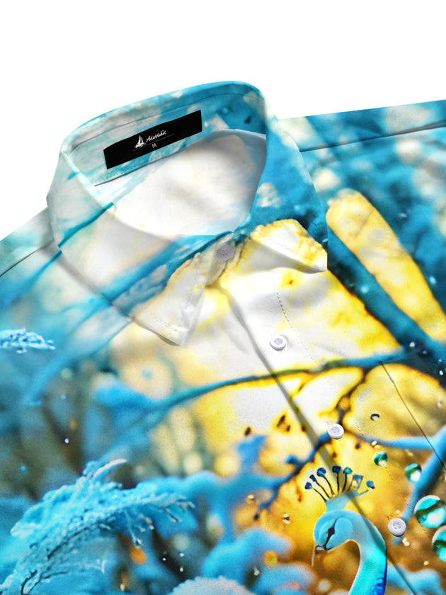 Men's short sleeve side view shirt with ice snow peacock pattern