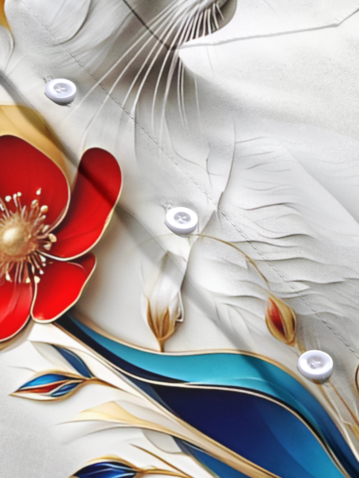 Cat Floral Print Men's Pocket Short Sleeve Shirts