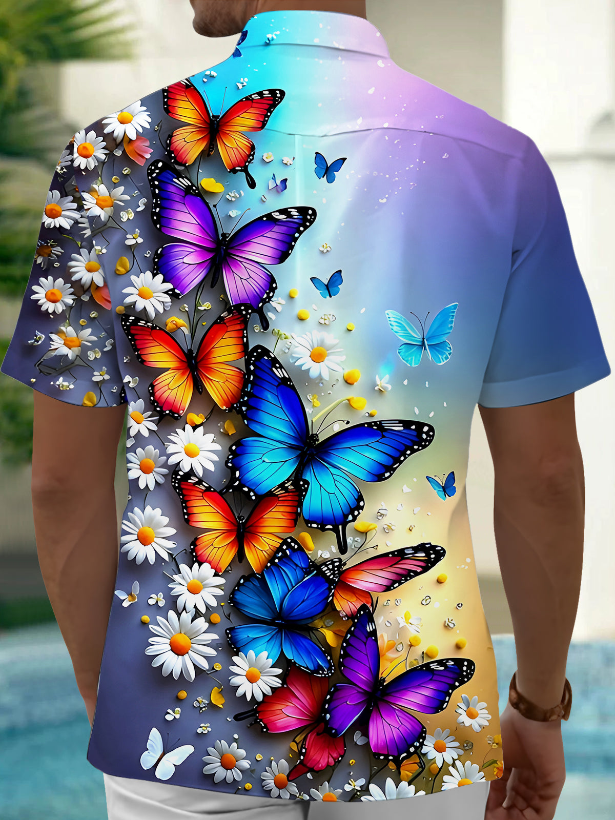 Butterfly Floral Men's Pocket Short Sleeve Shirts
