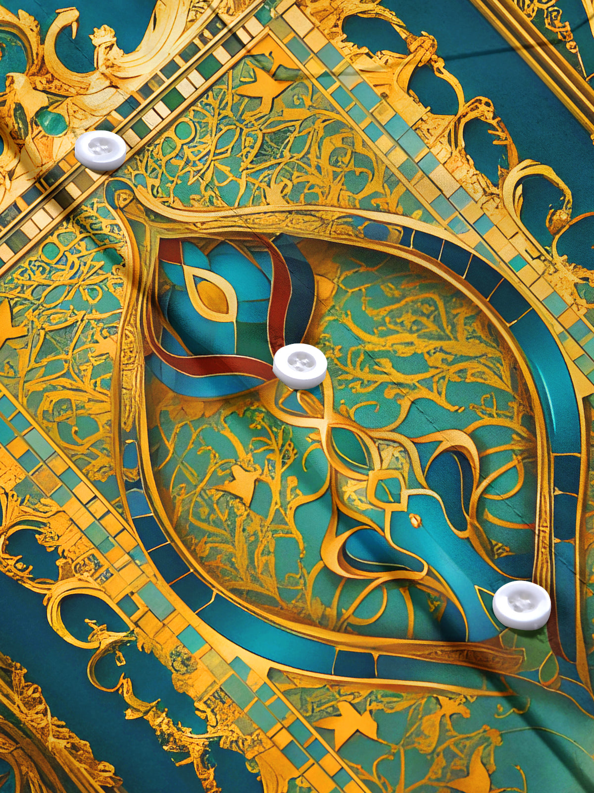 Art Golden Teardrop-Shaped Floral Men's Pocket Long Sleeve Shirts