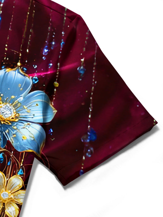 Men Art Floral Pocket Short Sleeve Shirt Close-Up Detail View