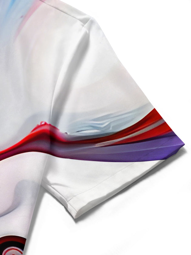 Men's art gradient swirl pocket short sleeve shirt detail close-up