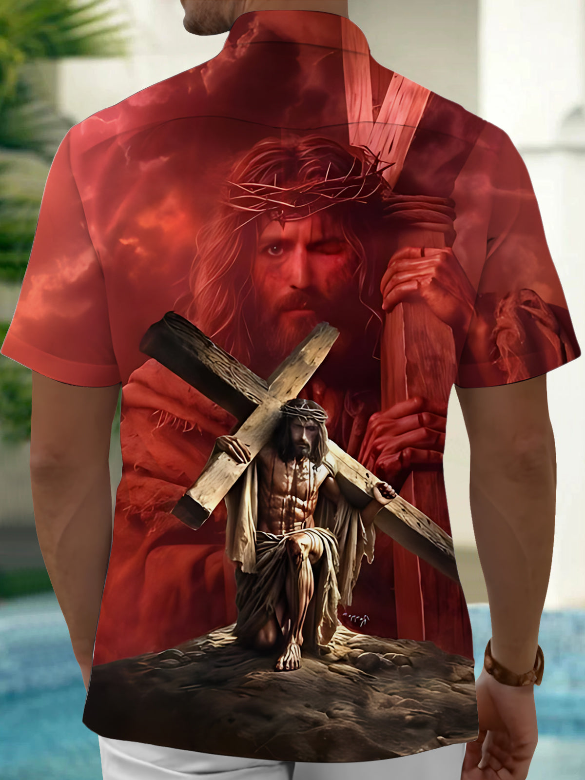 Jesus Print Men's Pocket Short Sleeve Shirts