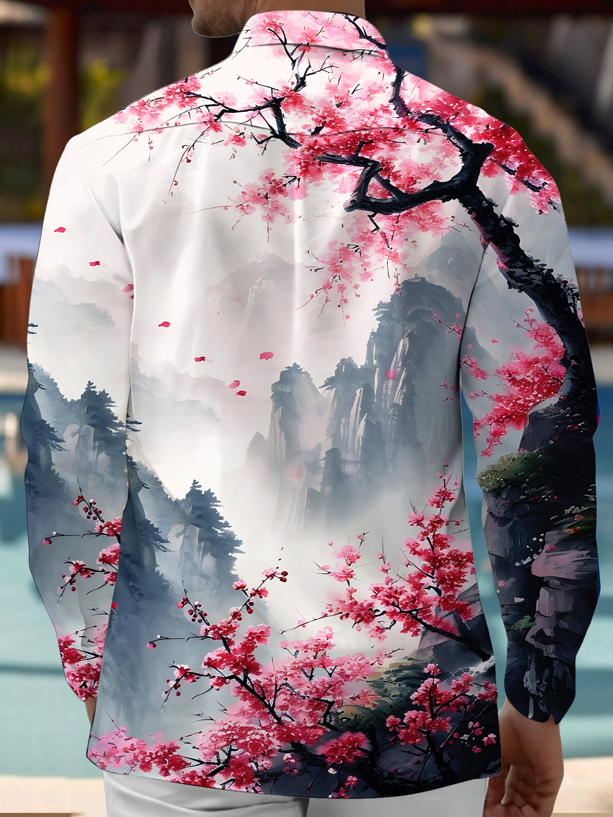 Mountain Floral Men's Pocket Long Sleeve Shirts