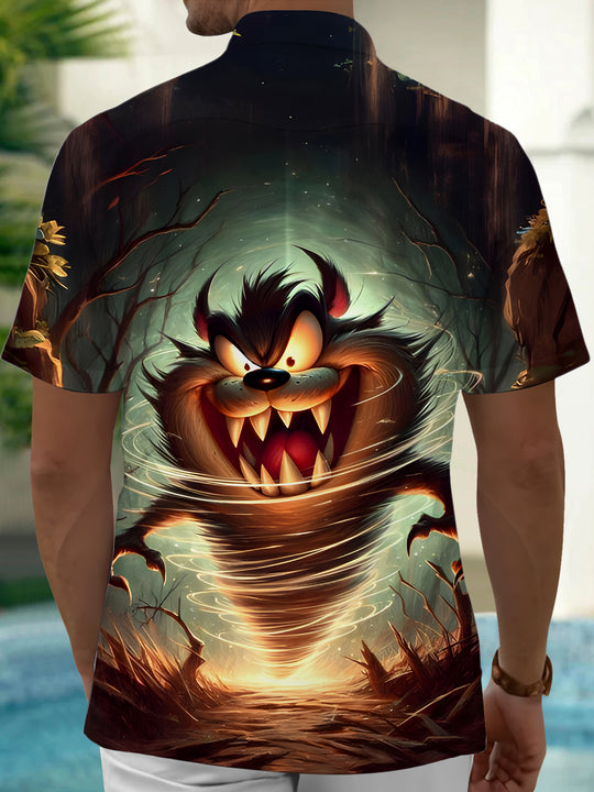 men's horror print shirt side view