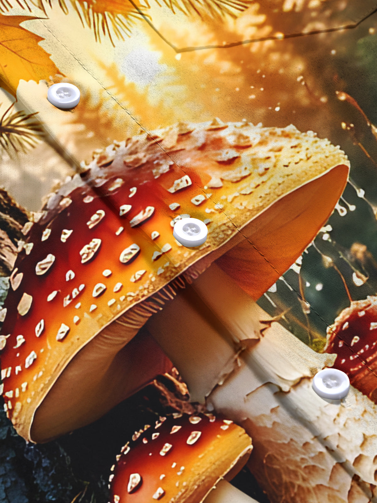 Autumn Mushroom Maple Leaf Print Men's Pocket Short Sleeve Shirts