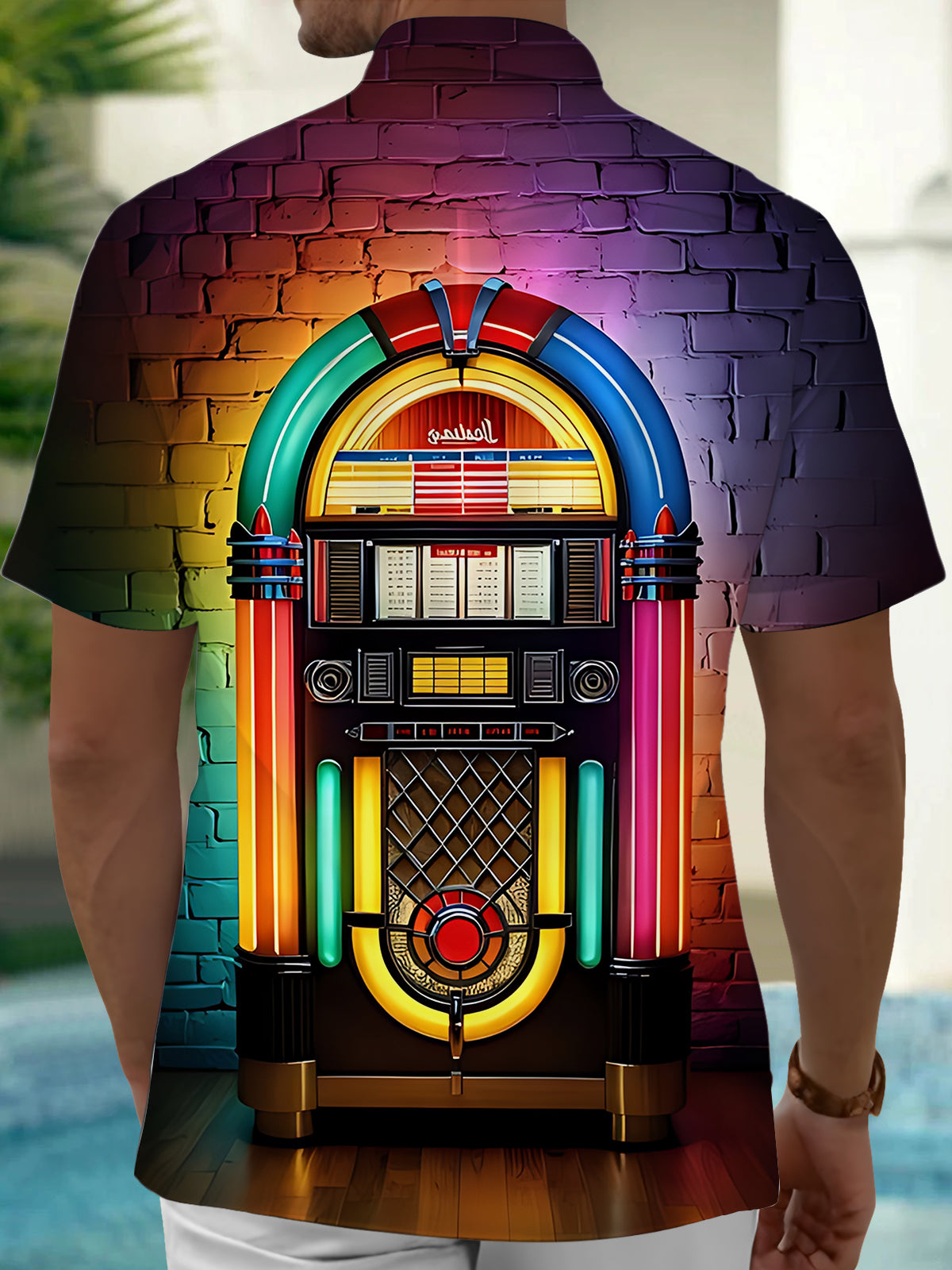 Jukebox Print Men's Pocket Short Sleeve Shirts