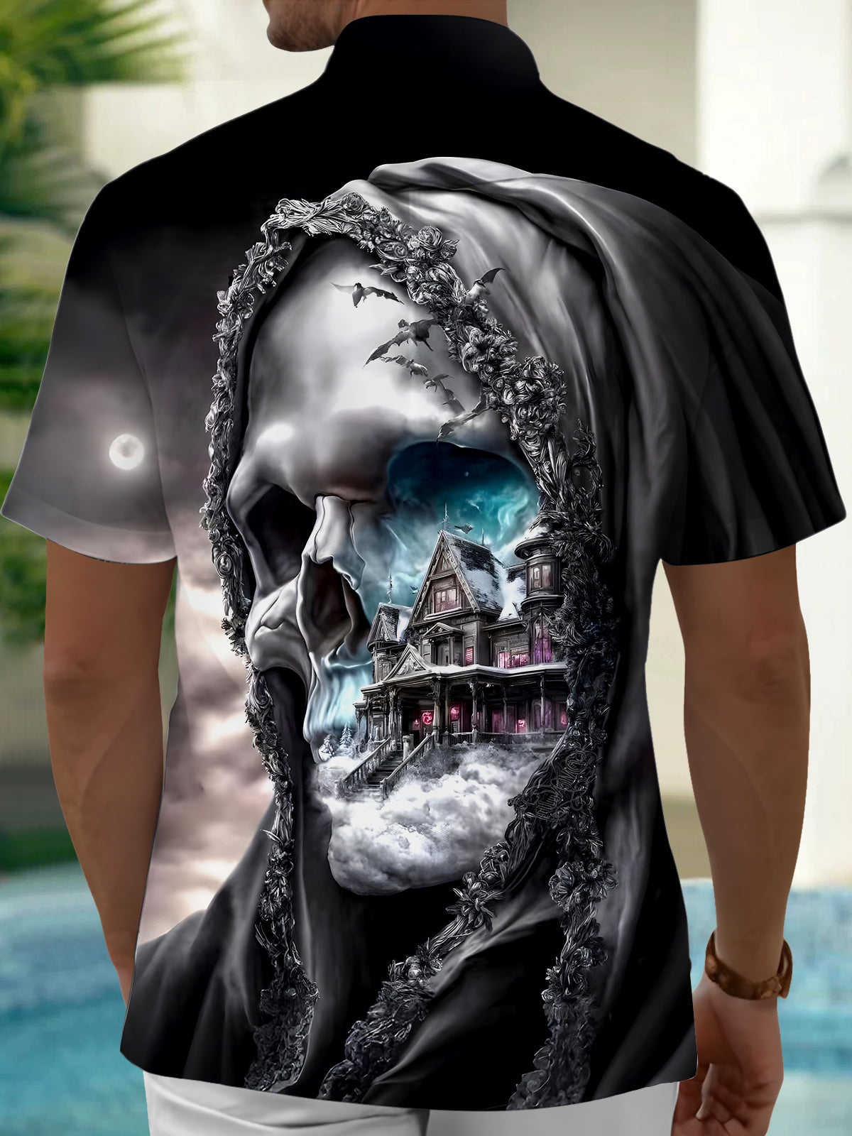 Halloween Skull Men's Pocket Short Sleeve Shirts
