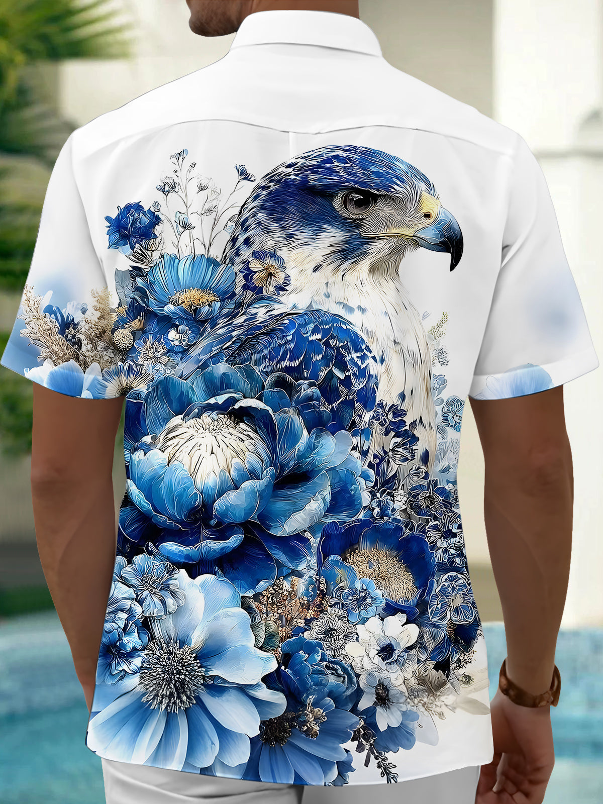 Eagle Floral Men's Pocket Short Sleeve Shirts