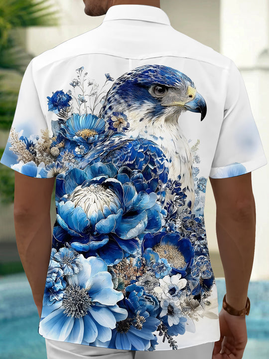 Men's botanical eagle print pocket half sleeve shirt side view