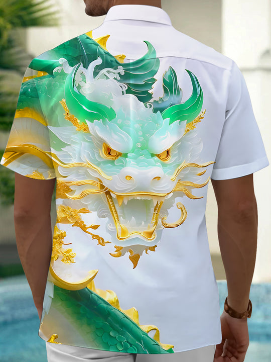 men's dragon print short sleeve flat lay shirt