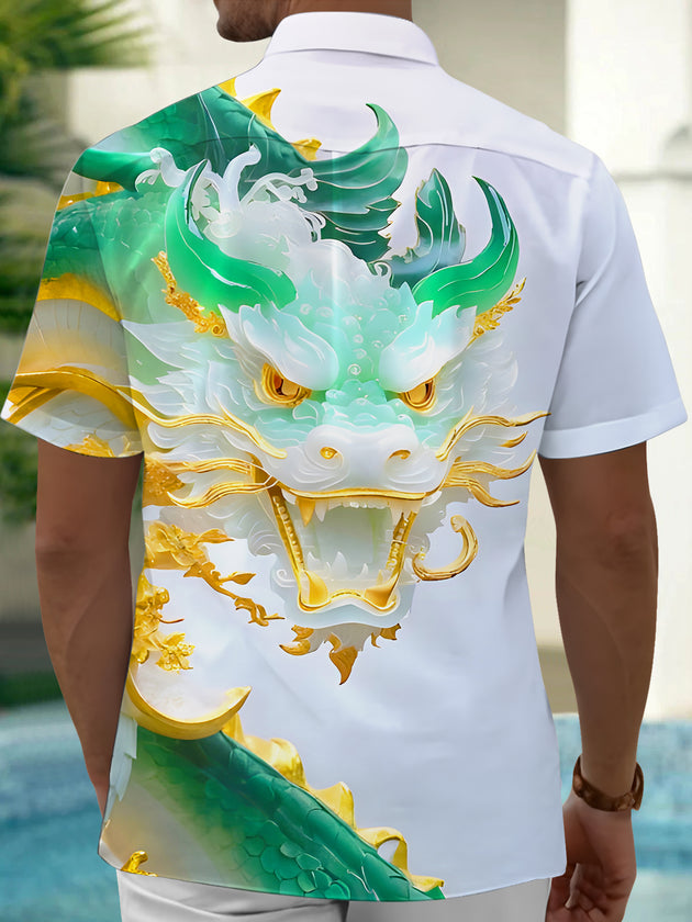 Art Golden Dragon Jasper Texture Men's Pocket Short Sleeve Shirts