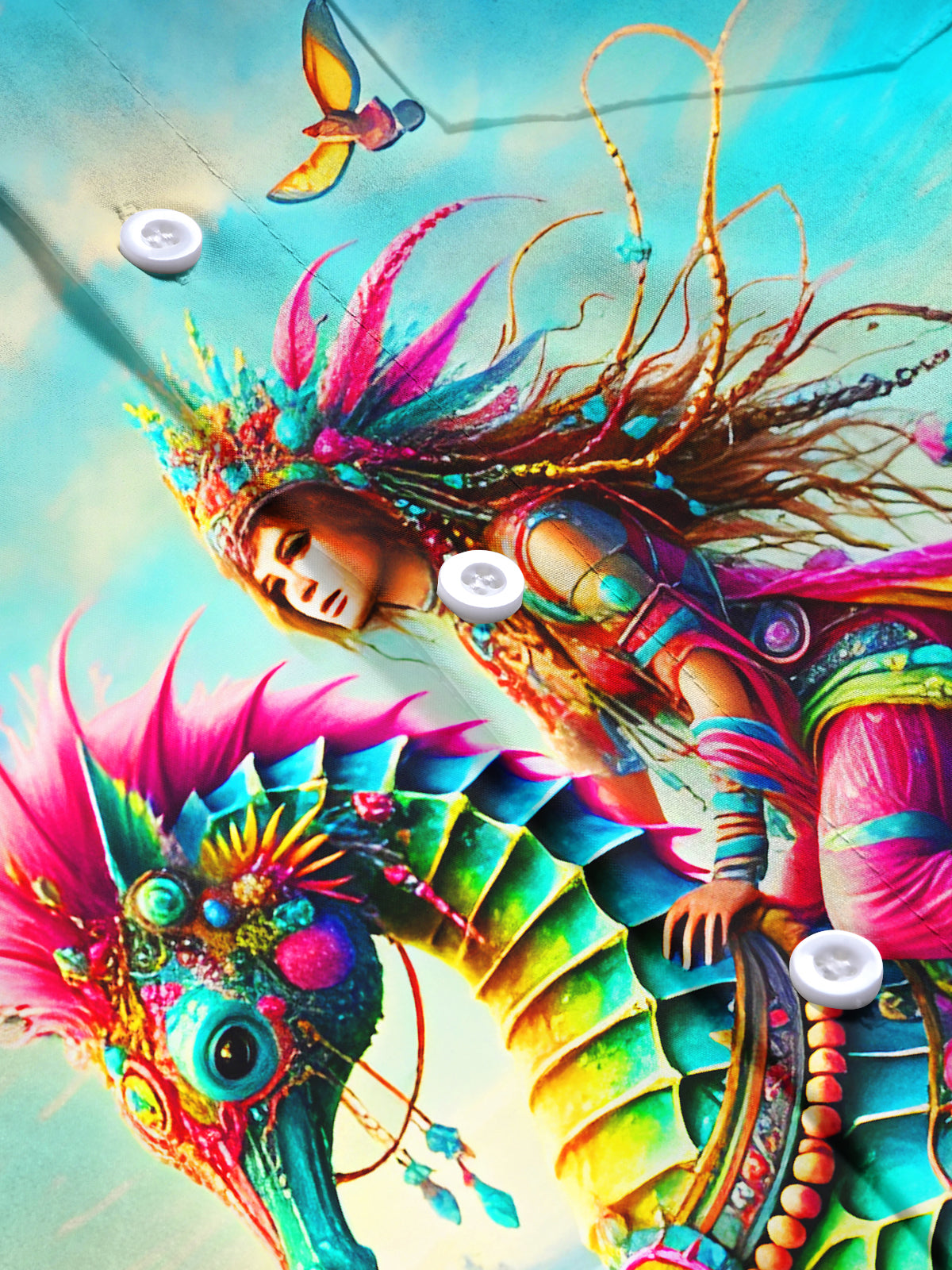 Art Fantasy Ocean Princess Riding Seahorse Men's Pocket Short Sleeve Shirts