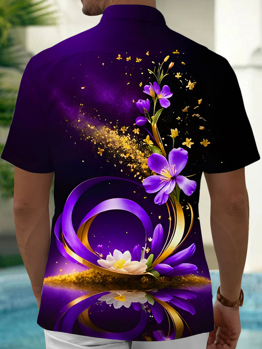 Men's flower print half sleeve pocket shirt side view