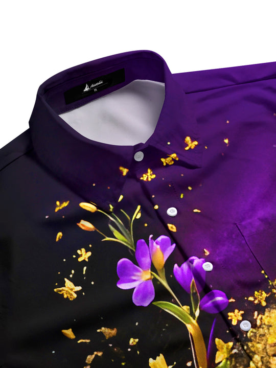 Men's art floral short sleeve shirt flat lay pattern detail