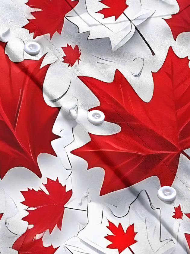 Maple Leaf Print Men's Pocket Short Sleeve Shirts