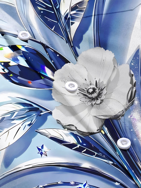Men's floral short sleeve shirt close-up detail view