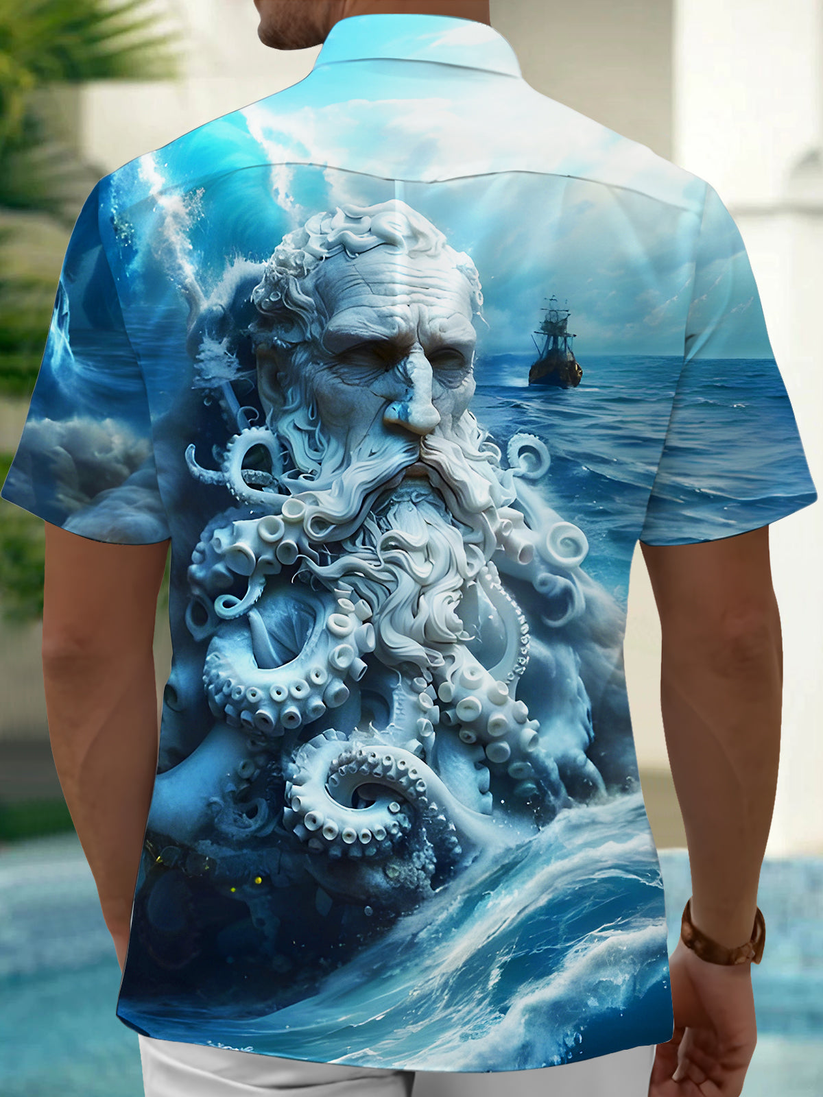 Octopus Giant Ocean Boat Men's Pocket Short Sleeve Shirts