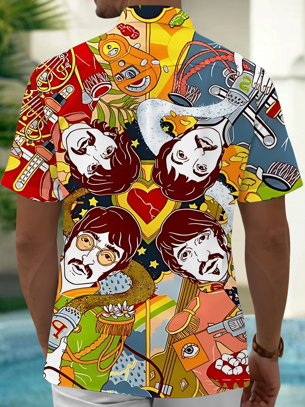 Music Cartoon Art Print Men's Pocket Short Sleeve Shirts
