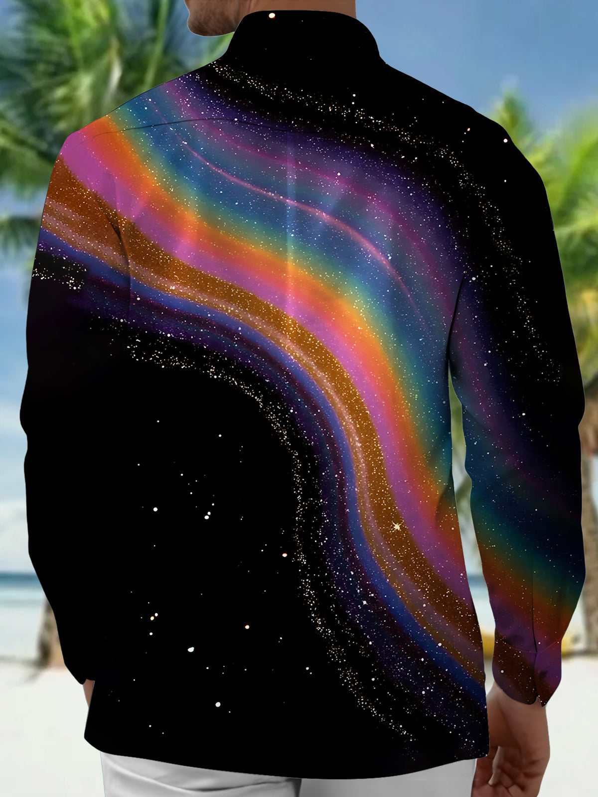 Cosmic Galaxy Print Men's Pocket Long Sleeve Shirts