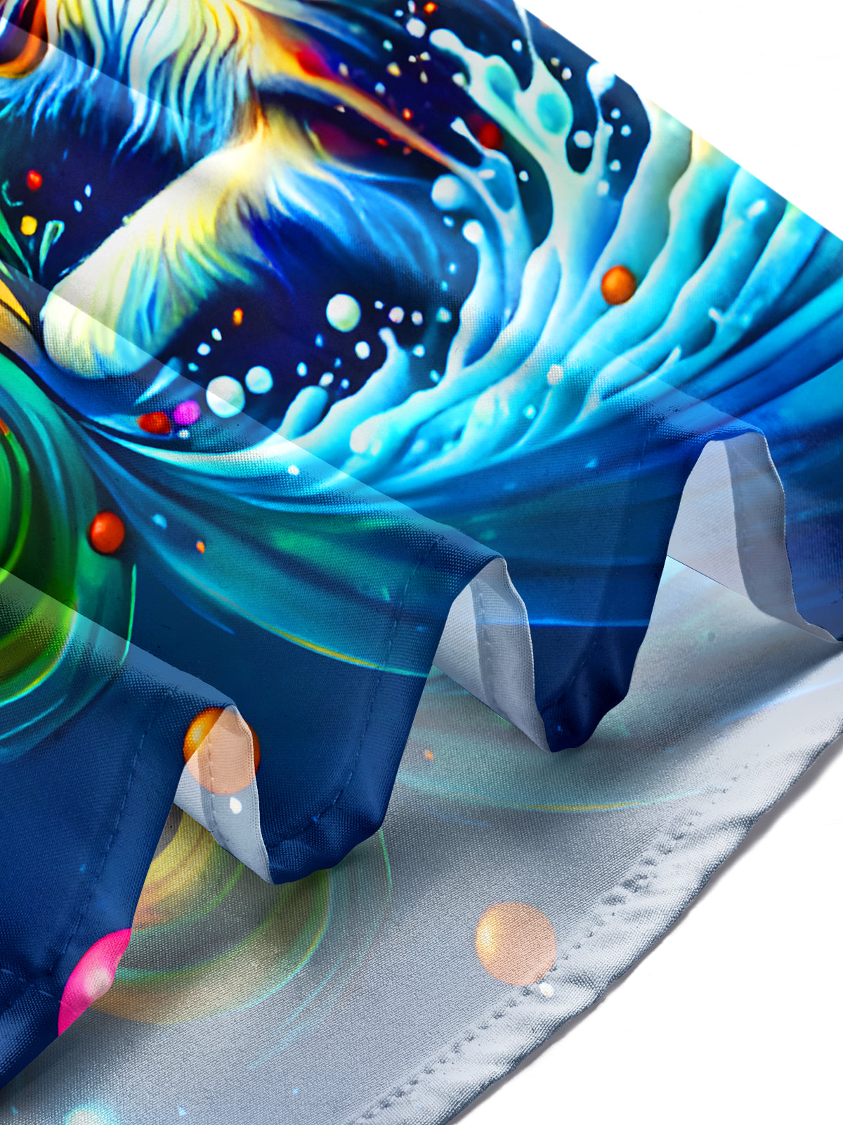 Funny Cat Catching Fish Colorful Swirl Men's Pocket Short Sleeve Shirts