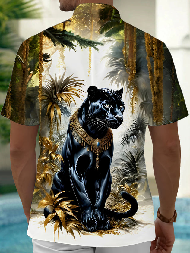 Men's cheetah print short sleeve shirt back view