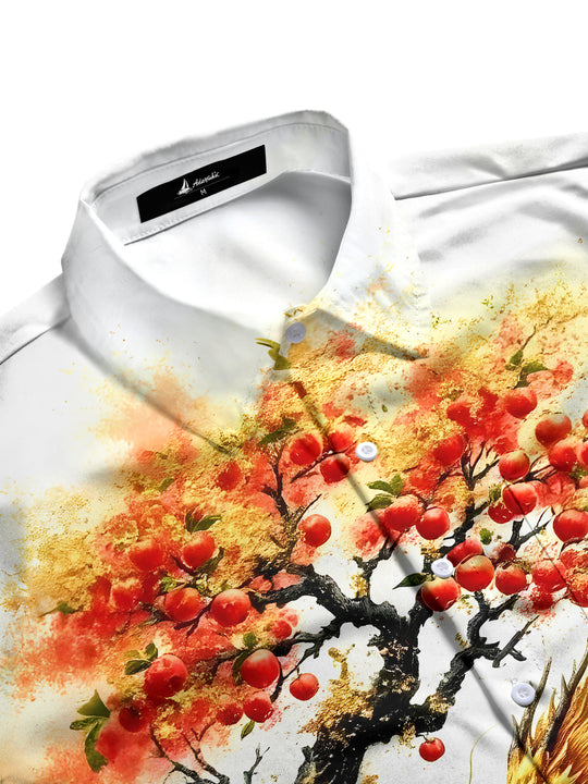 Men's dragon print pocket short sleeve shirt flat lay