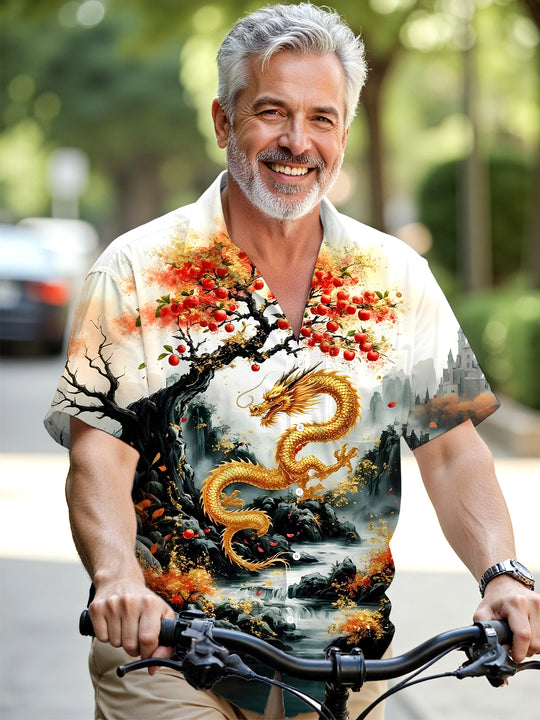 men's dragon print shirt front view