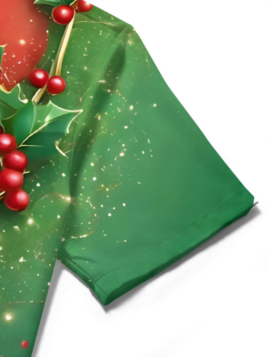 Men's Christmas Holly Berry Print short sleeve shirt at Christmas holiday party
