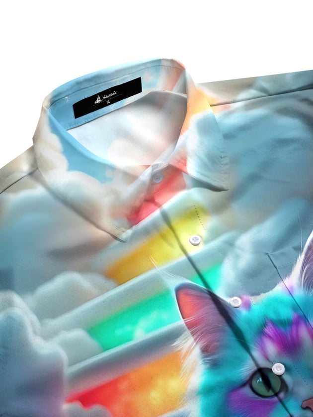 Men's cat print pocket half sleeve shirt side view