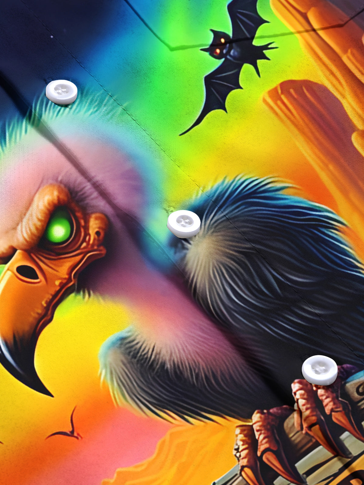 Halloween Vulture Print Men's Pocket Short Sleeve Shirts