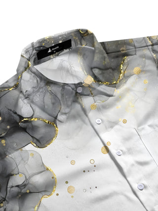 Men's geometric print short sleeve shirt side view