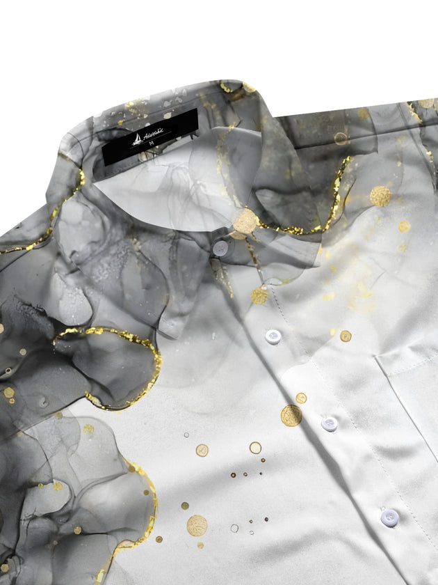Men's geometric print short sleeve shirt side view