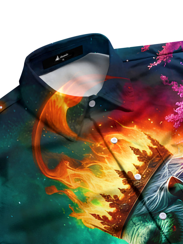 men's beach print shirt side view