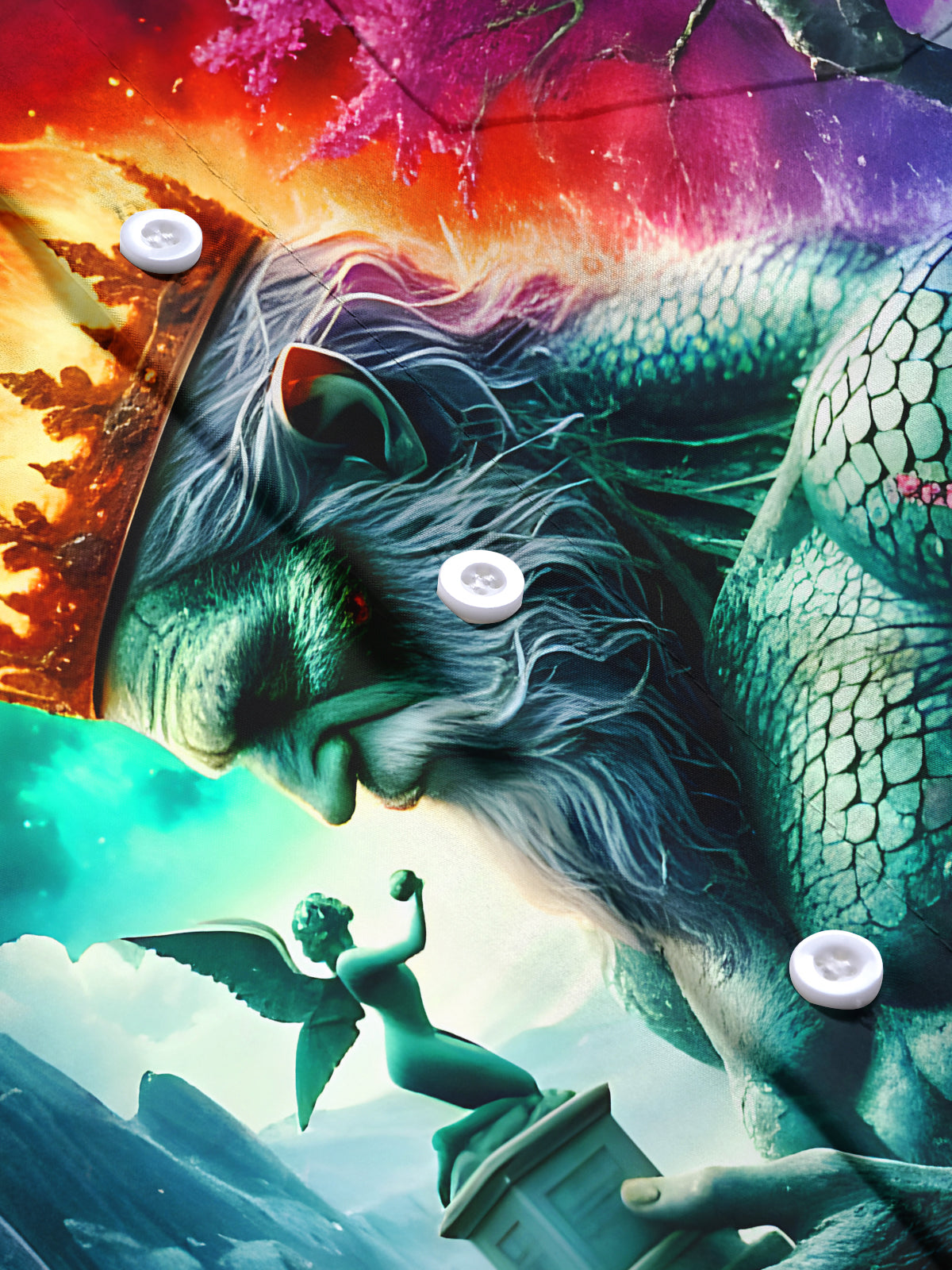 Sanctuary Of The Azure-Crowned Titan Praying Angel In His Palm Men's Pocket Long Sleeve Shirts