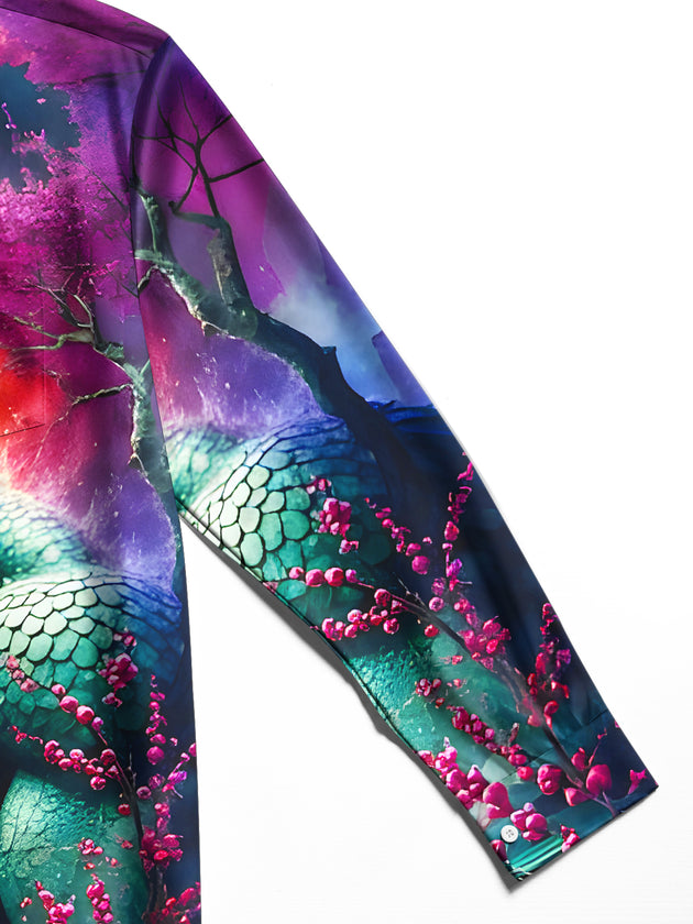 men's palm tree print shirt close-up full sleeve