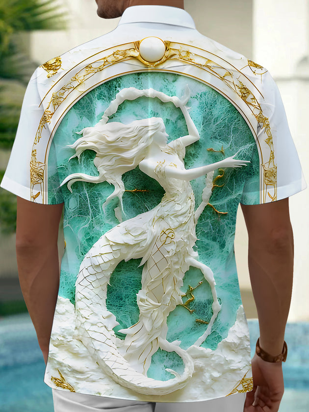 Men's art mermaid relief pocket short sleeve shirt back view