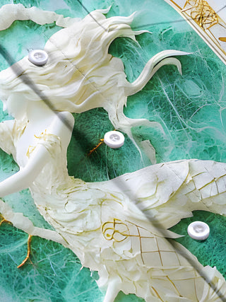 Men's short sleeve Art Mermaid Relief shirt flat lay pattern detail