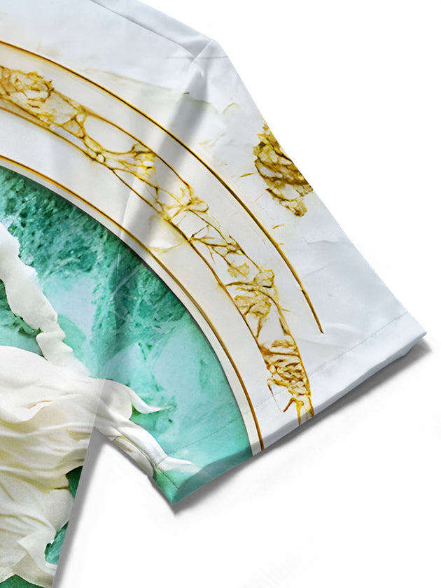 Men's short sleeve Art Mermaid Relief shirt close-up texture detail
