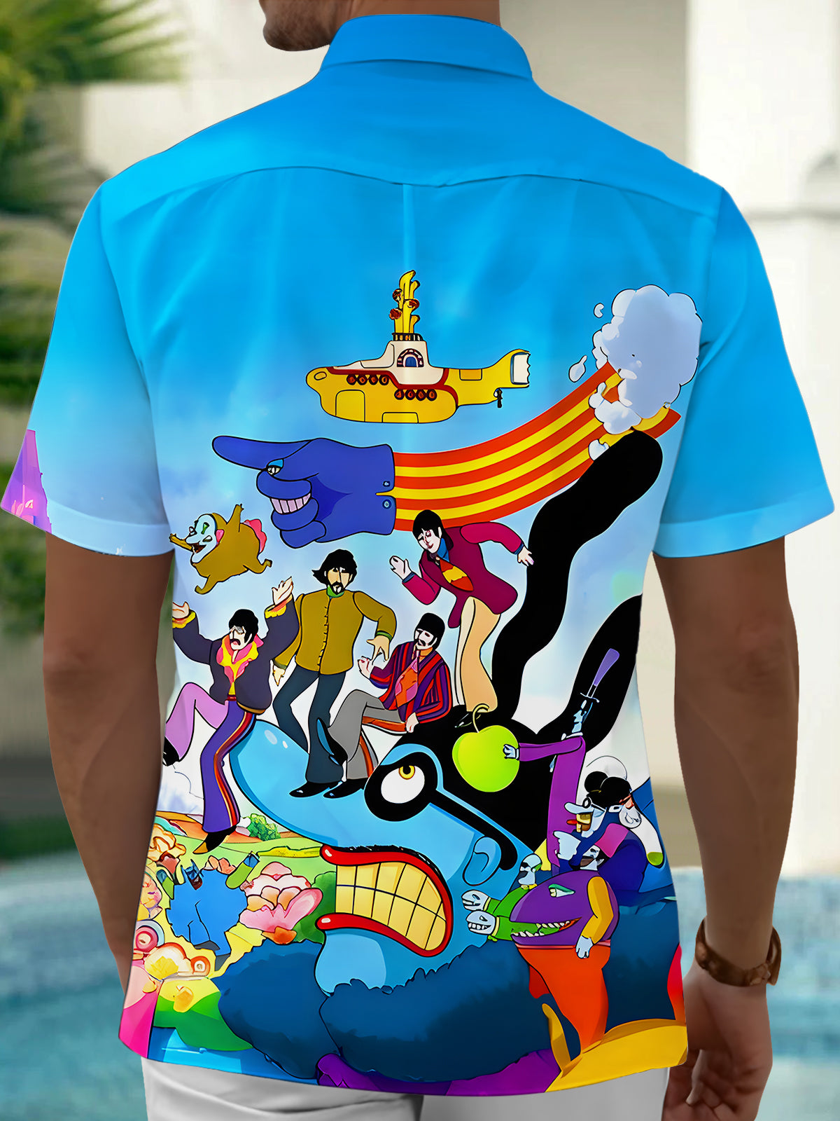 Cartoon Music Men's Pocket Short Sleeve Shirts