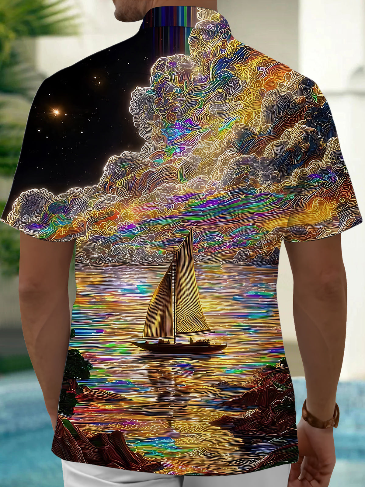 Boat Art Print Men's Pocket Short Sleeve Shirts