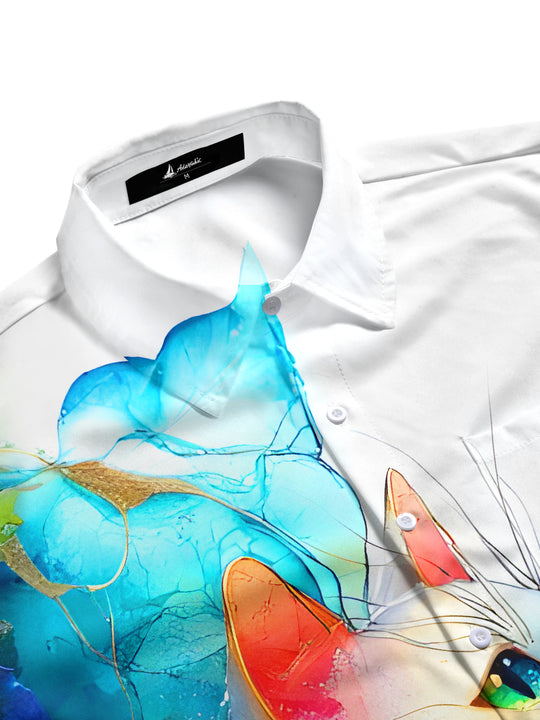 Art Gradient Cat Floral Men's Pocket Short Sleeve Shirts