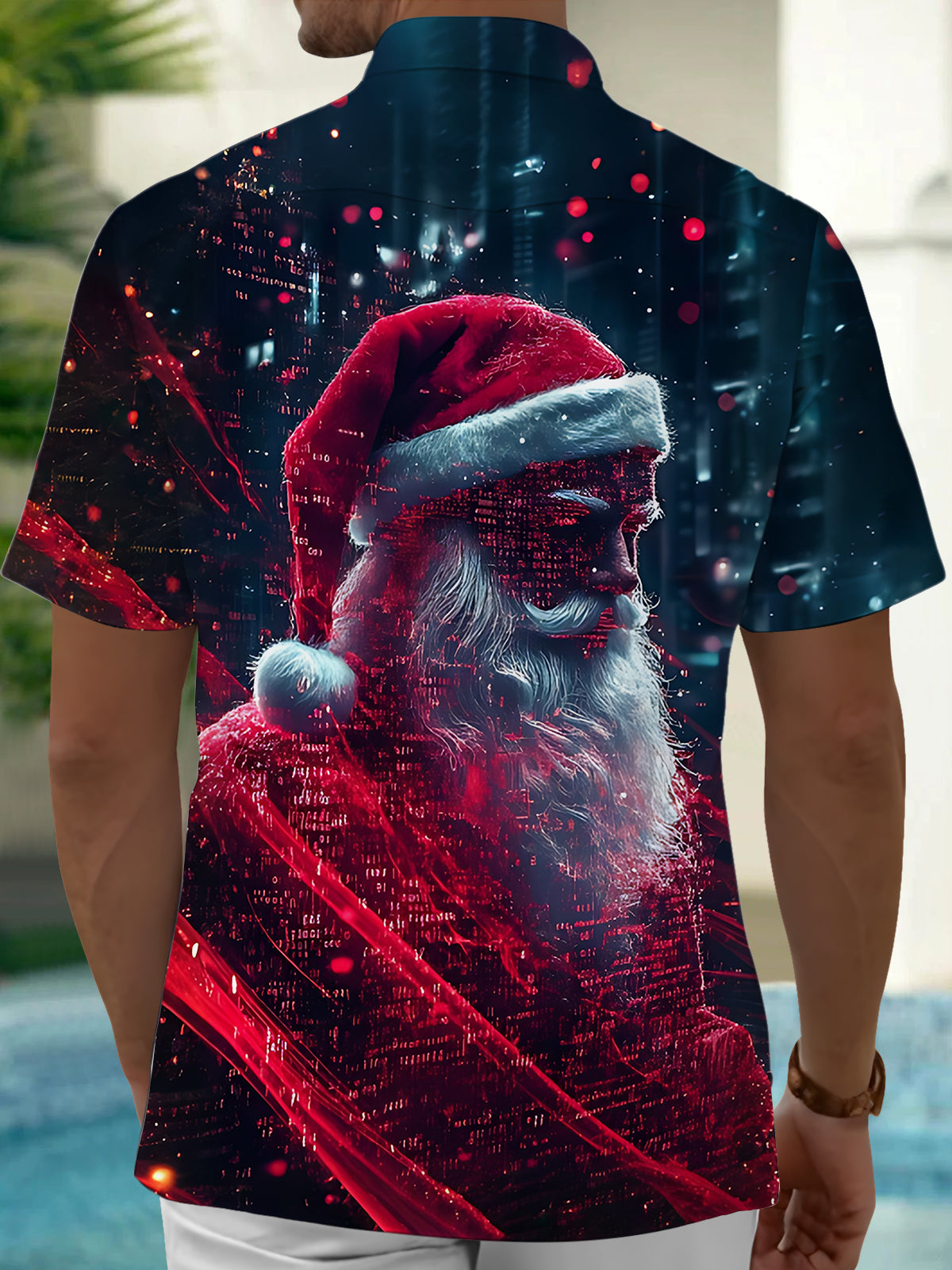 Santa Claus Print Men's Pocket Short Sleeve Shirts