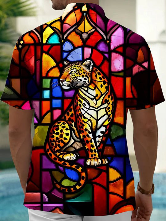 Men's cheetah pocket short sleeve shirt back view