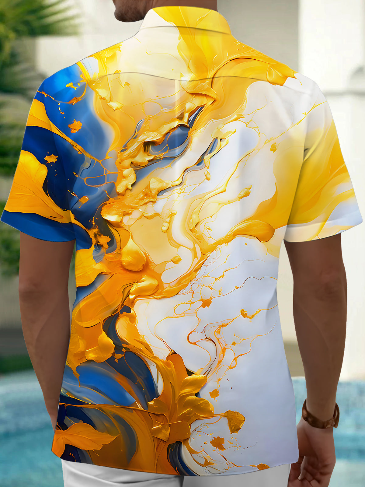 Molten Gold Fluid Art Men's Pocket Short Sleeve Shirts