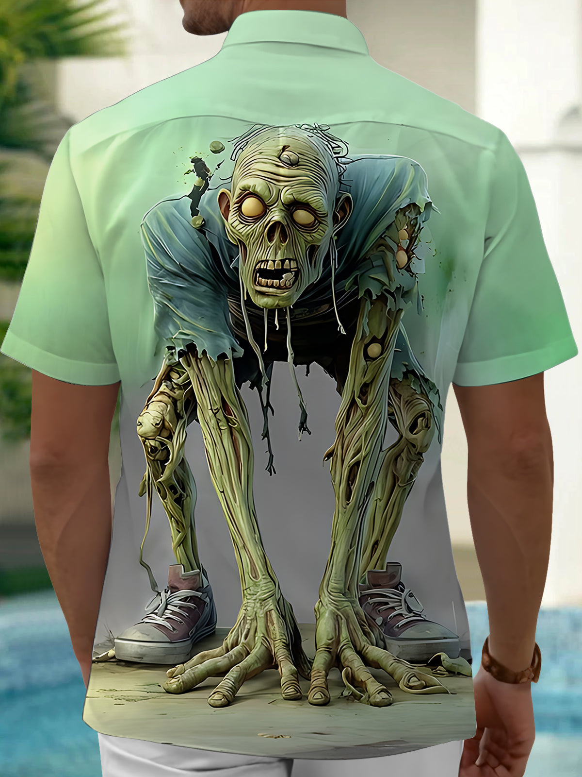 Halloween Zombie Print Men's Pocket Short Sleeve Shirts