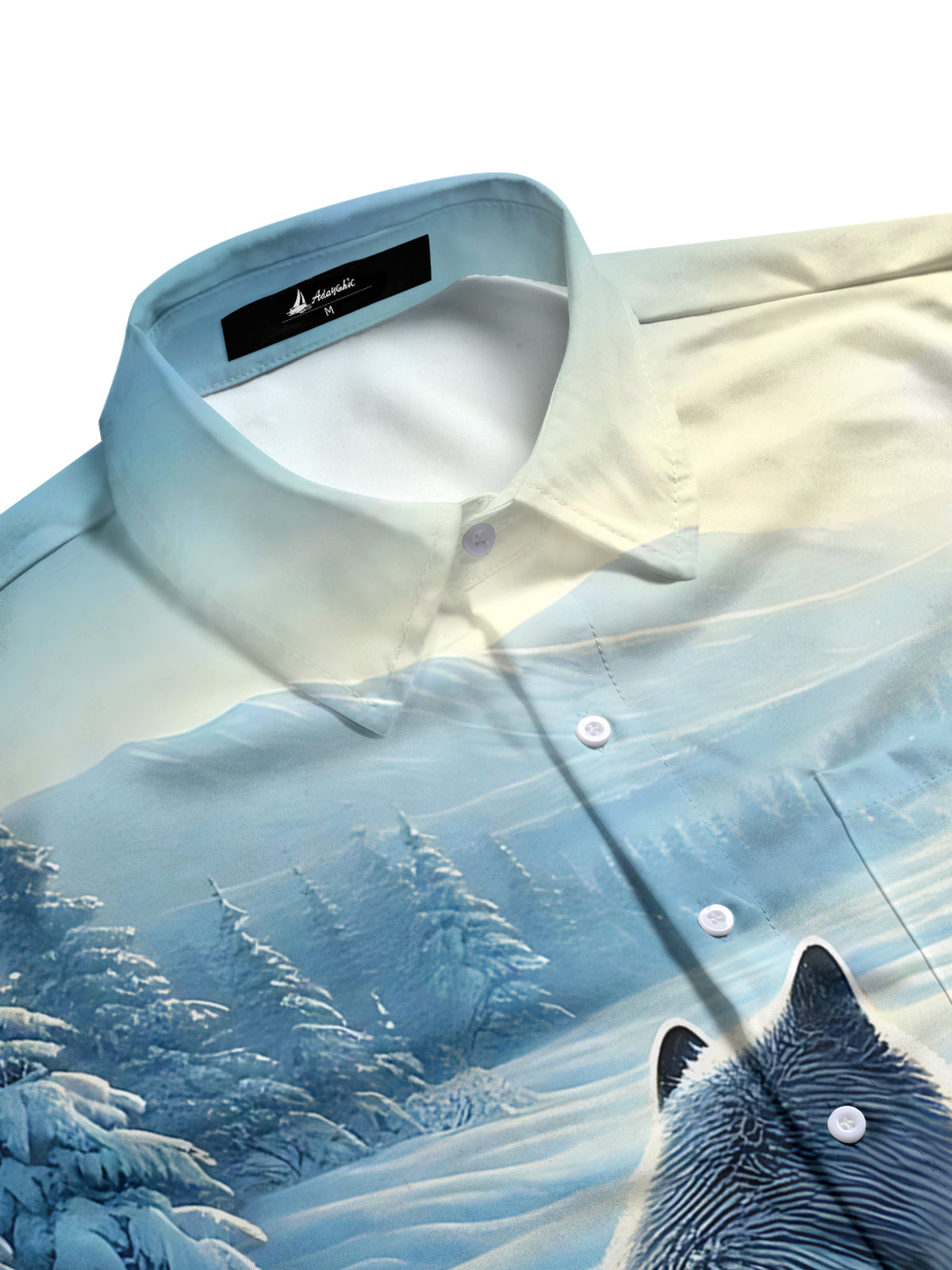 Snow Wolf Print Men's Pocket Short Sleeve Shirts