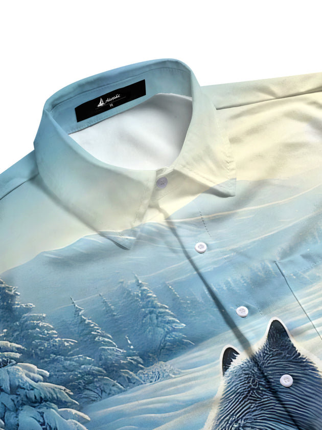 men's howling wolf shirt side view